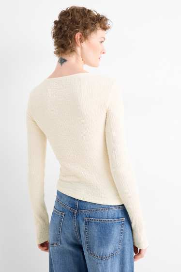 Femmes - Haut à manches longues - slim fit - texturé - blanc crème