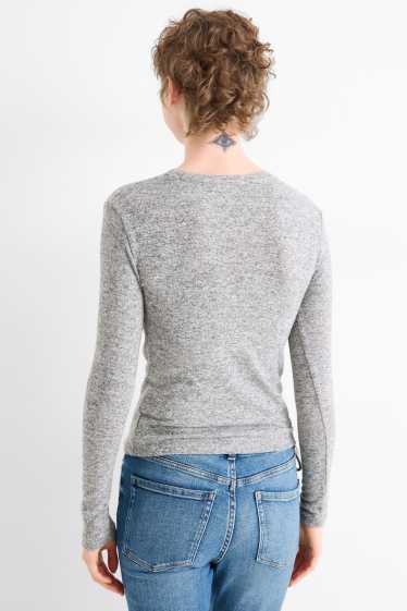Damen - Langarmshirt - Slim Fit - grau-melange