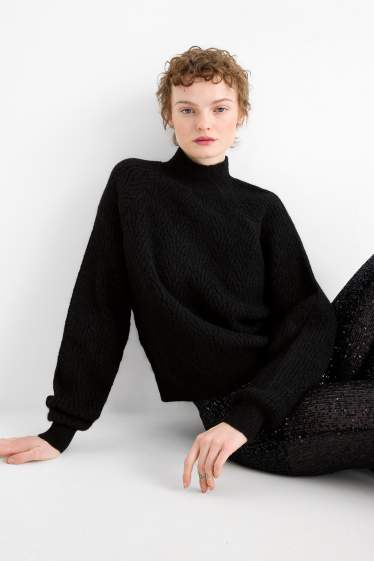 Dames - Trui - kabelpatroon - zwart