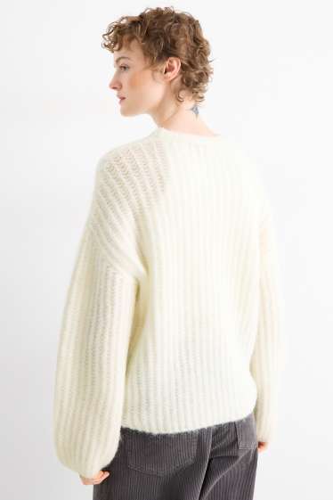 Dámské - Svetr - žebrovaný - krémově bílá