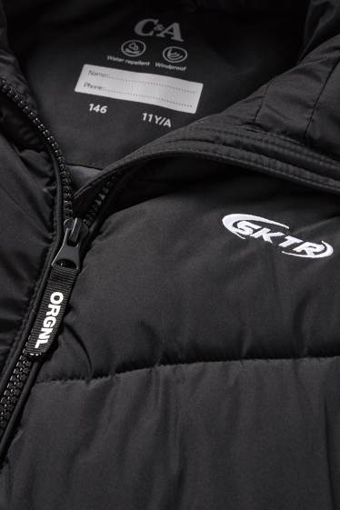 Děti - chlapci - Prošívaná vesta s kapucí - z vodoodpudivého materiálu - černá