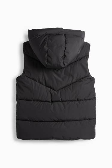 Děti - chlapci - Prošívaná vesta s kapucí - z vodoodpudivého materiálu - černá