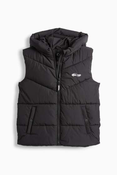 Děti - chlapci - Prošívaná vesta s kapucí - z vodoodpudivého materiálu - černá