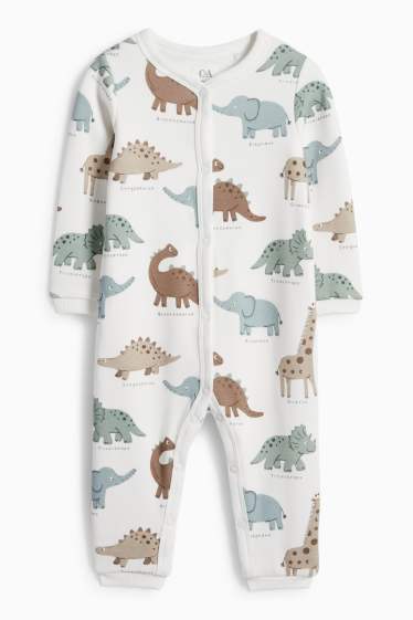 Baby Boys - Dino and elephant - baby sleepsuit - white