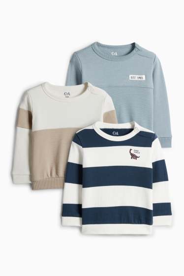 Bebeluși - băieți - Multipack 3 buc. - Dino - bluză de molton bebeluși - albastru închis
