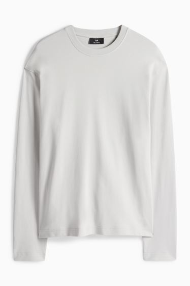 Pánské - Tričko s dlouhým rukávem - relaxed fit - světle šedá