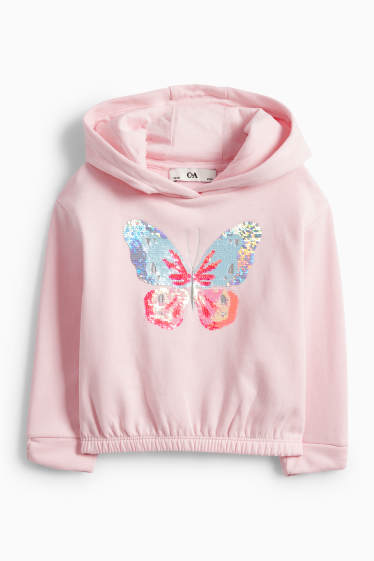 Enfants filles - Papillon - sweat à capuche - effet brillant - rose