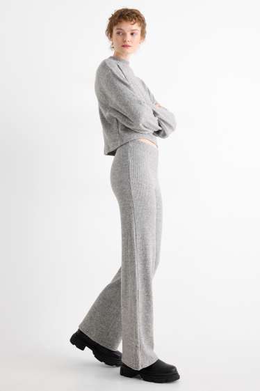 Femmes - Pantalon de jogging en maille - côtelé - gris clair chiné