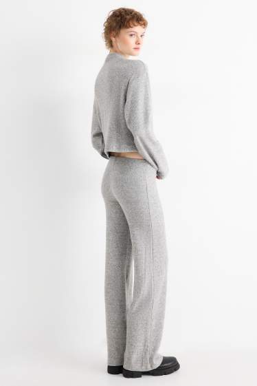 Femmes - Pantalon de jogging en maille - côtelé - gris clair chiné