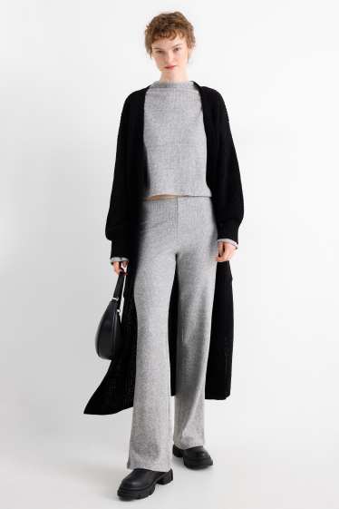 Femmes - Pantalon de jogging en maille - côtelé - gris clair chiné