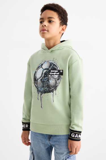 Děti - chlapci - Fotbal - mikina s kapucí - světle zelená