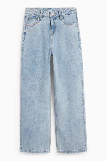 Enfants filles - Étoile - wide leg jean avec pierres de strass - jean bleu clair