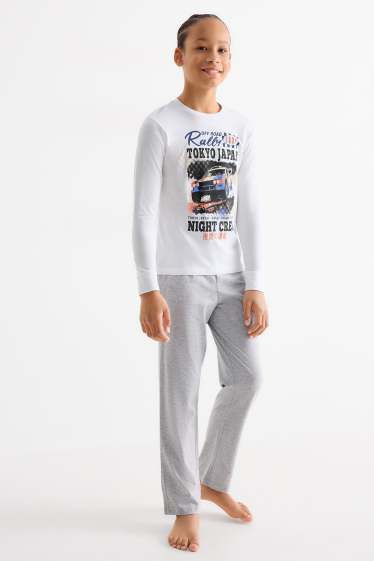 Enfants garçons - Lot de 2 - rally et skateur - pyjamas - 4 pièces - bleu foncé / blanc