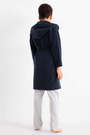 Kinder Buben - Bademantel mit Kapuze - dunkelblau