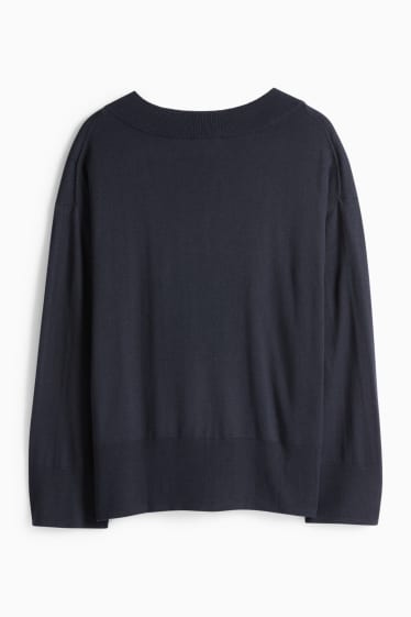 Dámské - Svetr s výstřihem ve tvaru V - tmavomodrá