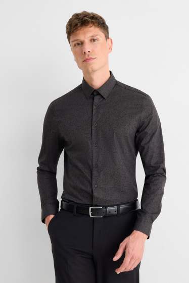 Uomo - Camicia business - slim fit - collo all'italiana - fantasia - nero