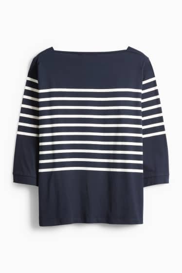 Dámské - Tričko s dlouhým rukávem basic - regular fit - pruhované - tmavomodrá/bílá