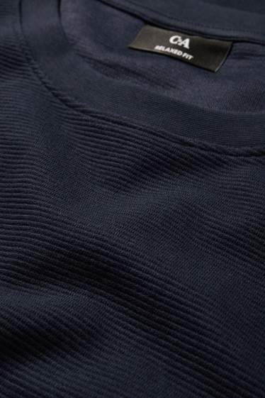 Hommes - Haut à manches longues - relaxed fit - côtelé - bleu foncé