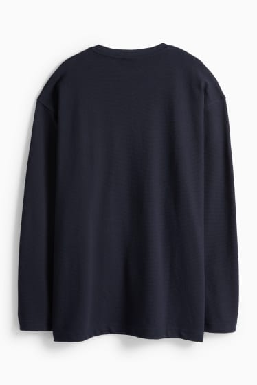 Hommes - Haut à manches longues - relaxed fit - côtelé - bleu foncé