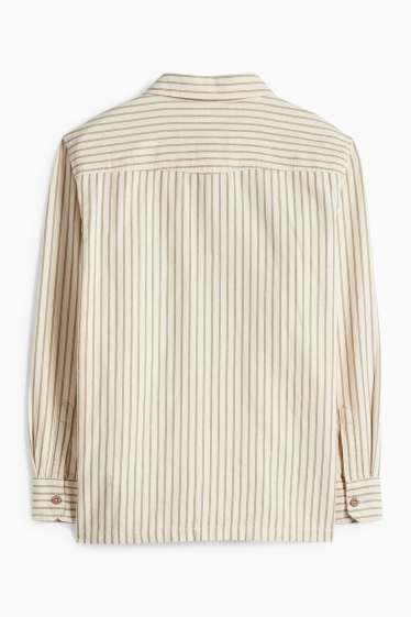 Children Boys - Shirt - striped - textured - beige / green