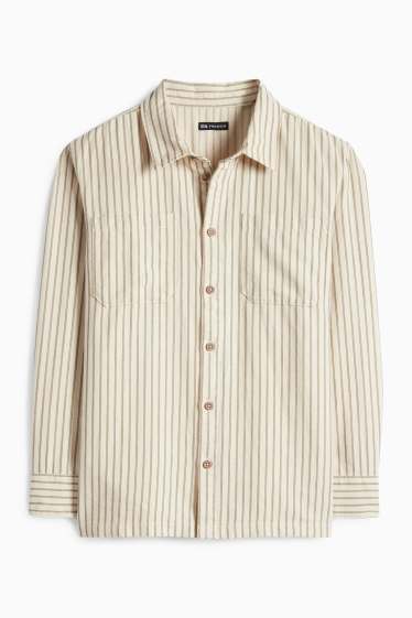 Children Boys - Shirt - striped - textured - beige / green