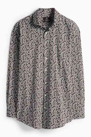 Heren - Business-overhemd - regular fit - cut away - met patroon - donkerbruin