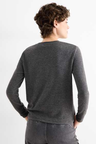 Dámské - Tričko s dlouhým rukávem - regular fit - s lesklou aplikací - šedá