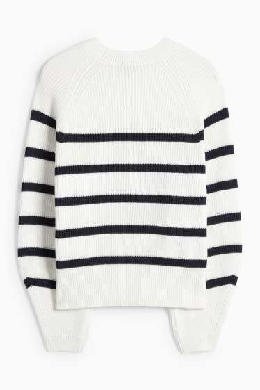 Dámské - Svetr - žebrovaný - pruhovaný - bílá