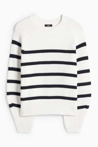 Dámské - Svetr - žebrovaný - pruhovaný - bílá