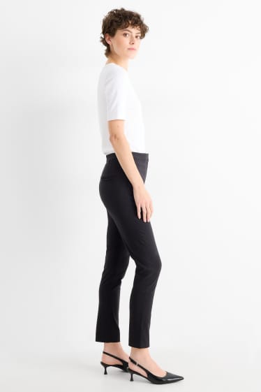 Dámské - Plátěné kalhoty - mid waist - tapered fit - černá