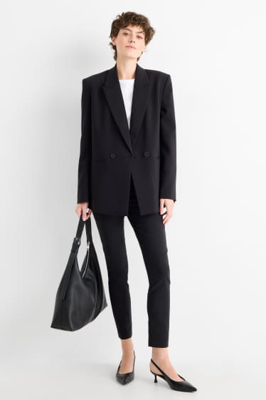 Dámské - Plátěné kalhoty - mid waist - tapered fit - černá