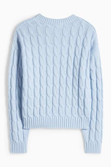 Kinder Mädchen - Pullover - Zopfmuster - hellblau