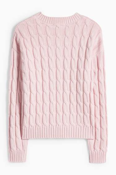 Enfants filles - Pull - motif tressé - rose