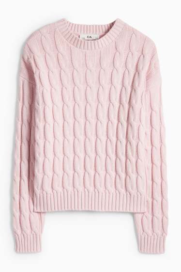Enfants filles - Pull - motif tressé - rose