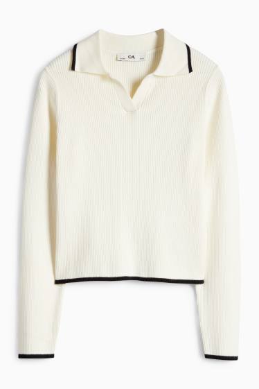 Enfants filles - Pull - côtelé - blanc crème