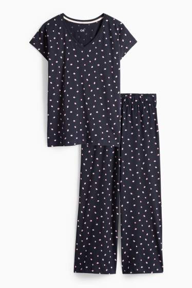 Femmes - Pyjama - à fleurs - bleu foncé