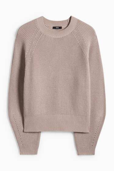 Femmes - Pull - finition côtelée - taupe