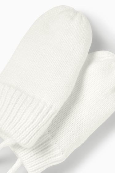 Bébés filles - Petites fleurs - moufles bébé - motif tressé - blanc crème