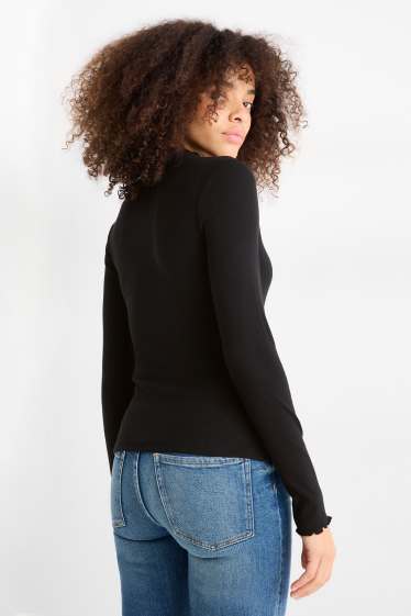 Dona - Samarreta de màniga llarga - slim fit - acanalada - negre