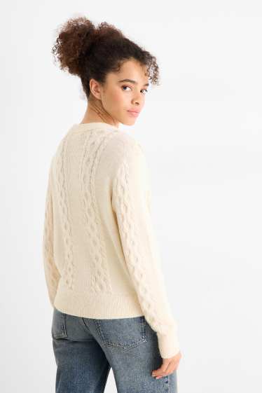 Femmes - Pull - motif tressé - blanc crème
