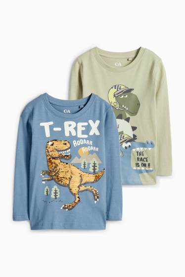 Děti - chlapci - Multipack 2 ks - dinosauři - tričko s dlouhým rukávem - modrá