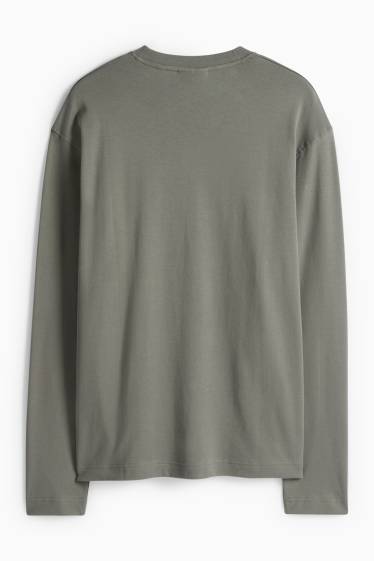 Pánské - Tričko s dlouhým rukávem - relaxed fit - khaki