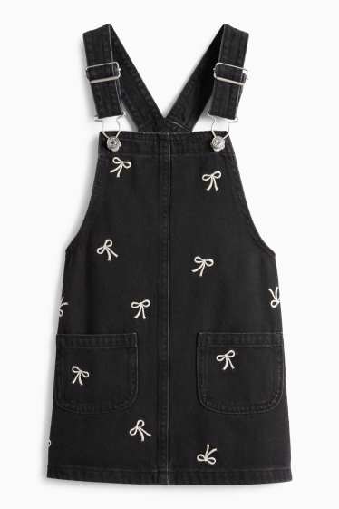 Copii - Fete - Fundă - set - tricou cu mânecă lungă și rochie-salopetă din denim - 2 piese - alb / negru