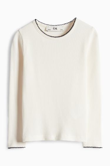 Copii - Fete - Fundă - set - tricou cu mânecă lungă și rochie-salopetă din denim - 2 piese - alb / negru