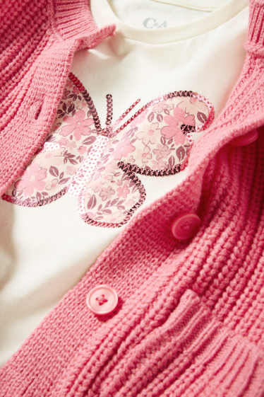 Kinderen: meisjes - Vlinder - set - T-shirt en vest - wit / fuchsiarood