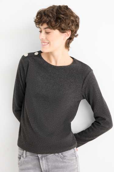 Femmes - Sweat - finition côtelée - gris foncé