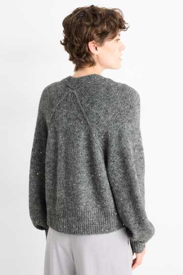 Dámské - Pletený kardigan - s třpytivým efektem - šedá