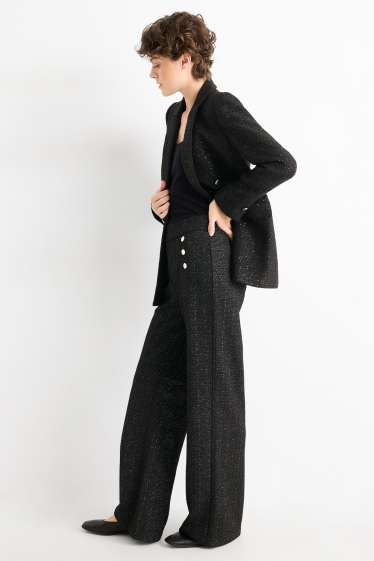 Mujer - Pantalón de bouclé - high waist - wide leg - negro