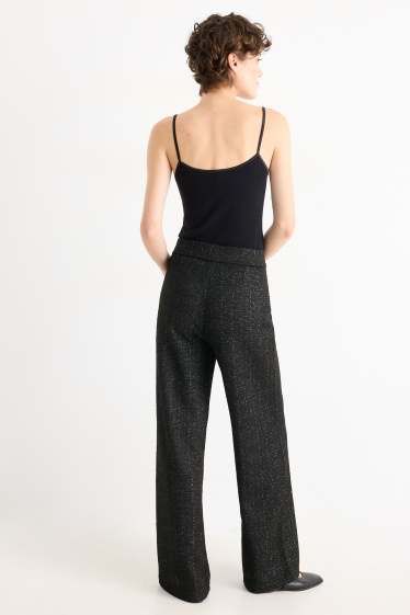 Mujer - Pantalón de bouclé - high waist - wide leg - negro