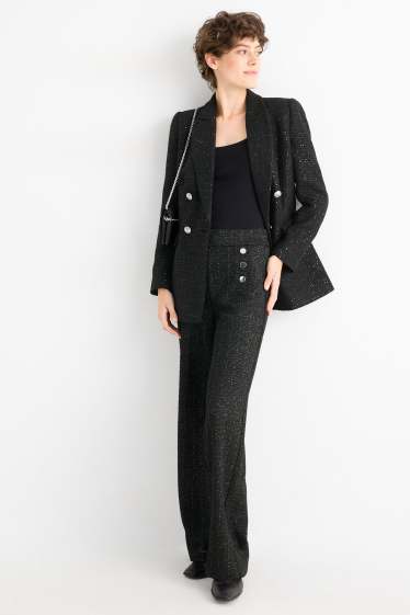 Mujer - Pantalón de bouclé - high waist - wide leg - negro